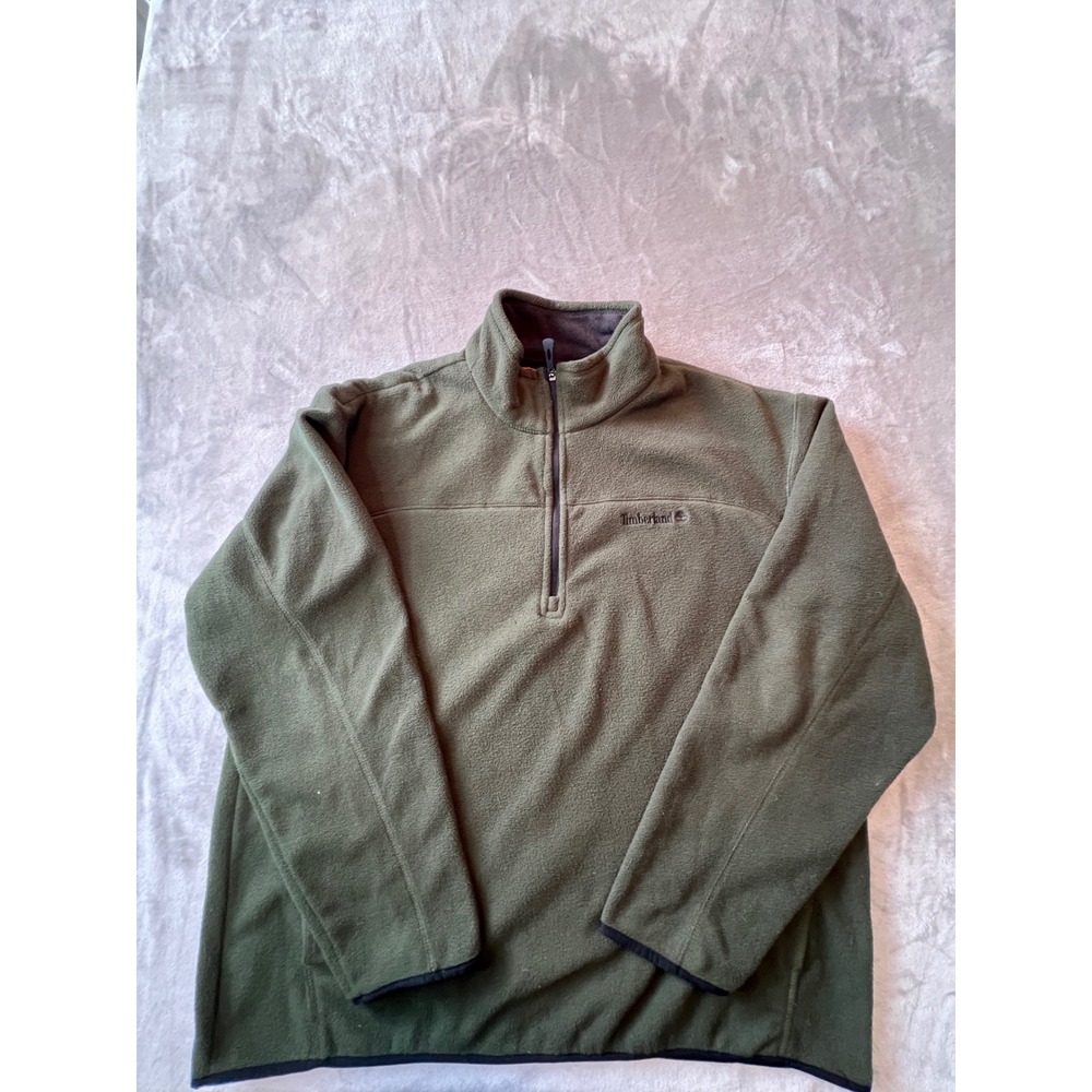 Timberland Fleece Pullover Mens 2XL Olive Green 1/4 Zip Mock Neck